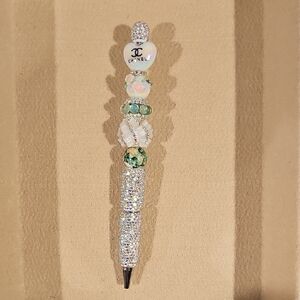 Silver and Green Beaded Pen